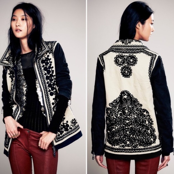 Free People Jackets & Blazers - Free People khaki & black embroidered jacket